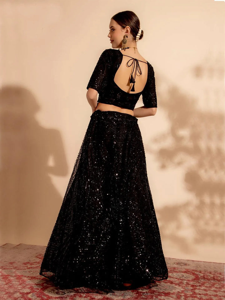 Black Bridal Lehenga Choli with Premium Thread & Sequin Work for weeding wear - VJV Now