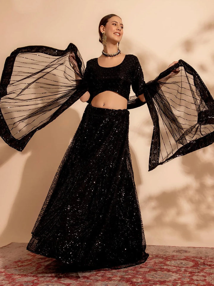 Black Bridal Lehenga Choli with Premium Thread & Sequin Work for weeding wear - VJV Now