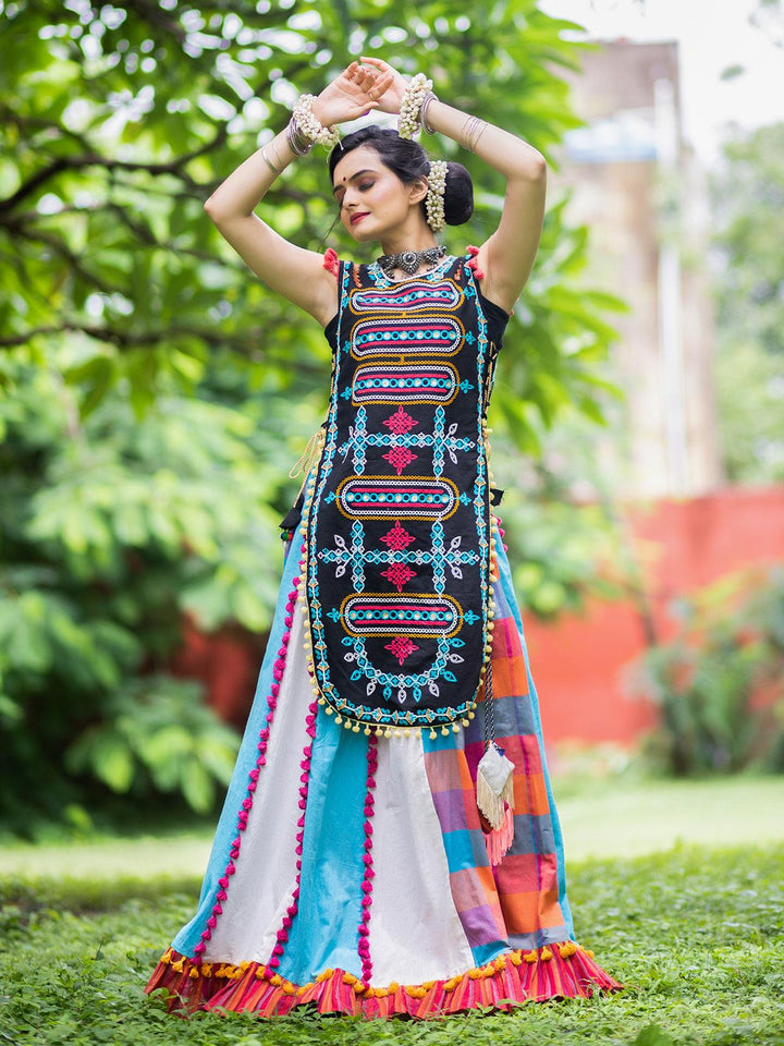 Black Color aari Work Embroidery Top with multi color readymade Lehenga skirt - VJV Now