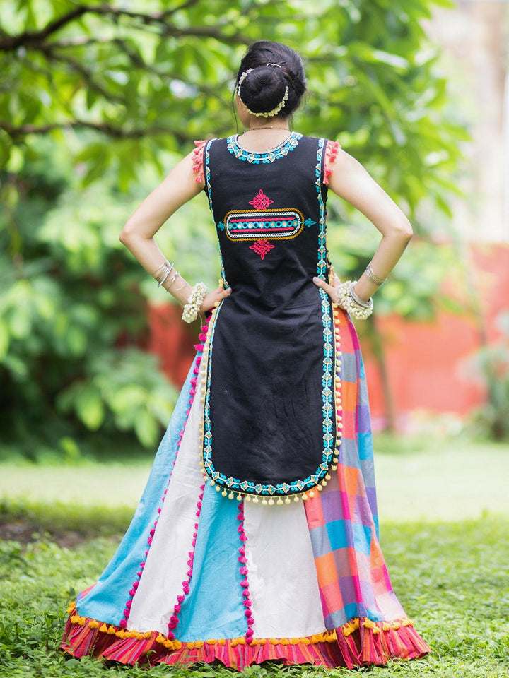 Black Color aari Work Embroidery Top with multi color readymade Lehenga skirt - VJV Now
