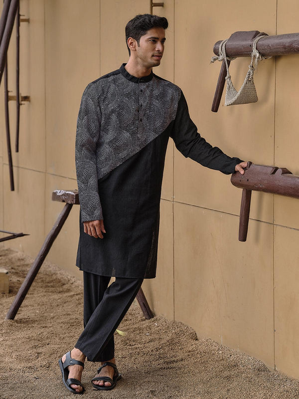 Black Color Cotton fabric Digital Printed Stylish Design kurta Set for men - VJV Now