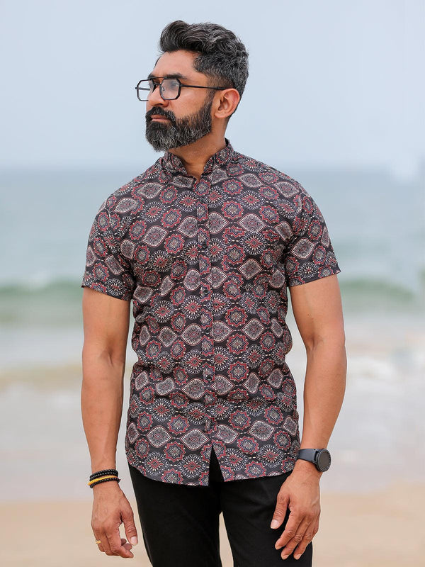Black Color Kurta Style printed mens Shirt - VJV Now