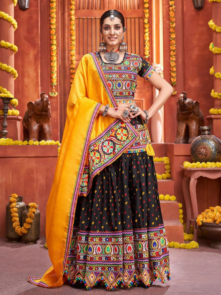 Black Cotton Mirror Work Navratri Lehenga Choli - VJV Now