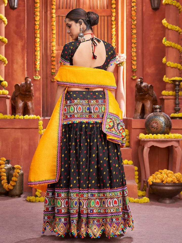 Black Cotton Mirror Work Navratri Lehenga Choli - VJV Now