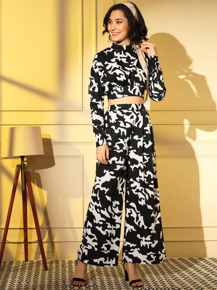 Black Crepe Digital Printed Top with Matching Trouser - VJV Now