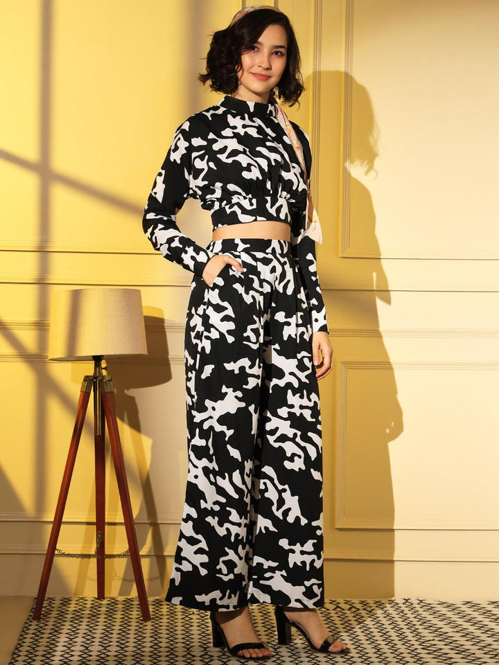 Black Crepe Digital Printed Top with Matching Trouser - VJV Now