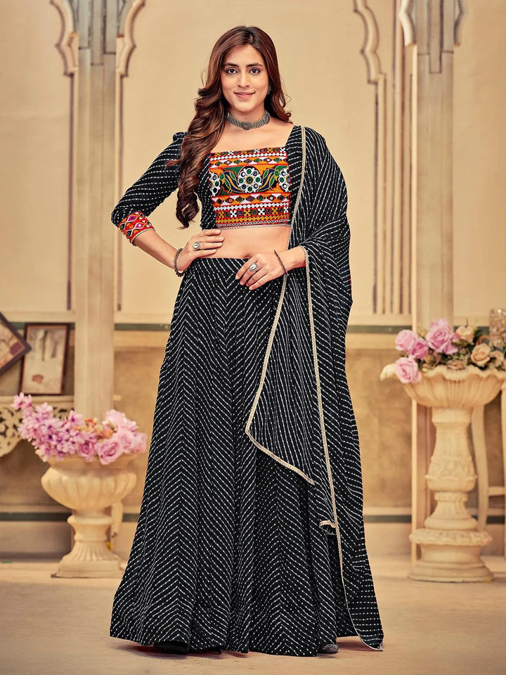 Black Lahariya Georgette Choli with Embroidery & Mirror Work - Perfect for Navratri - VJV Now