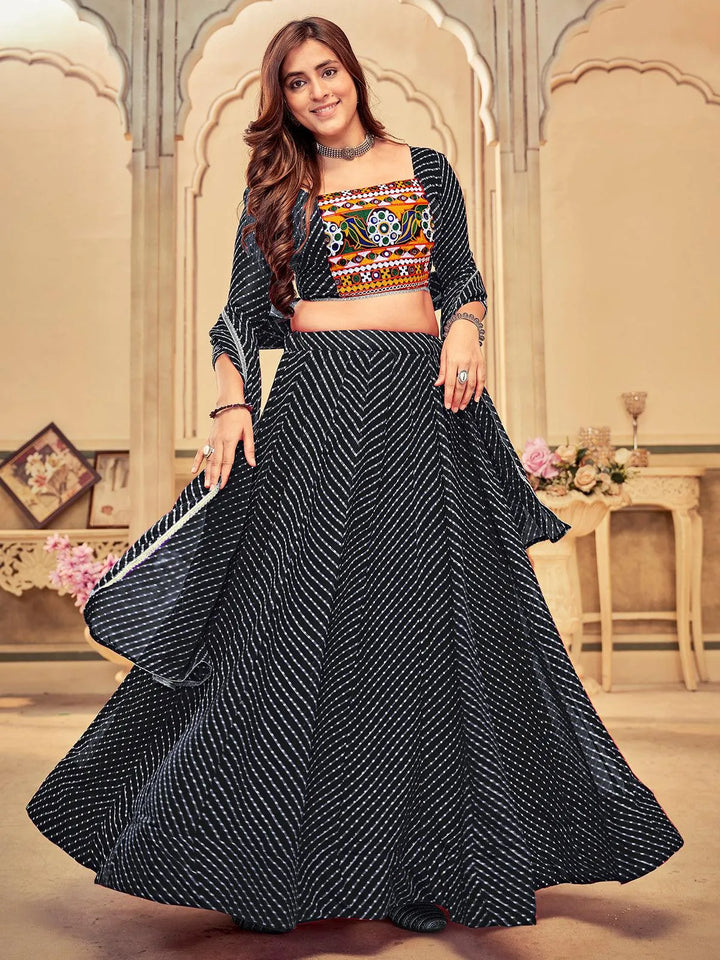 Black Lahariya Georgette Choli with Embroidery & Mirror Work - Perfect for Navratri - VJV Now