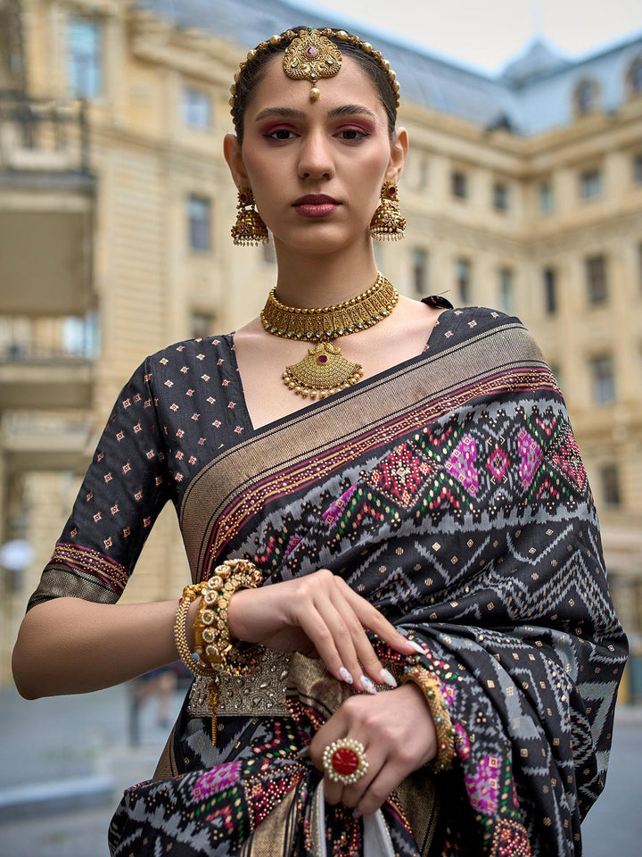Black Patola Printed Silk Designer Wear saree - VJV Now