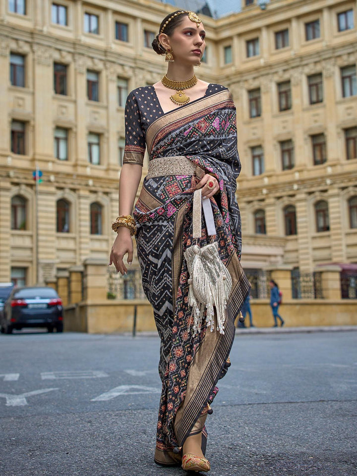 Black Patola Printed Silk Designer Wear saree - VJV Now