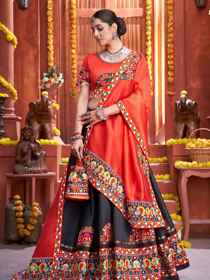 Black Silk Embroidered Navratri Lehenga Choli - VJV Now