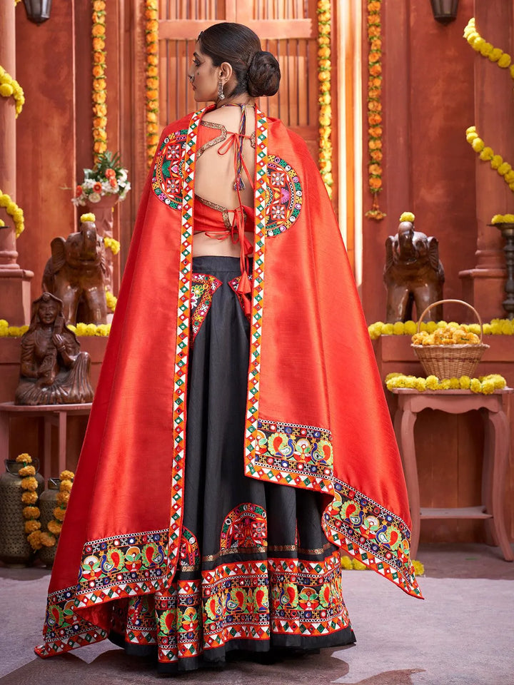 Black Silk Embroidered Navratri Lehenga Choli - VJV Now