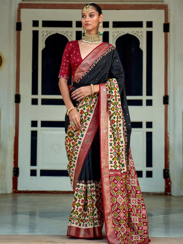 Black Woven Patola Silk Saree - VJV Now