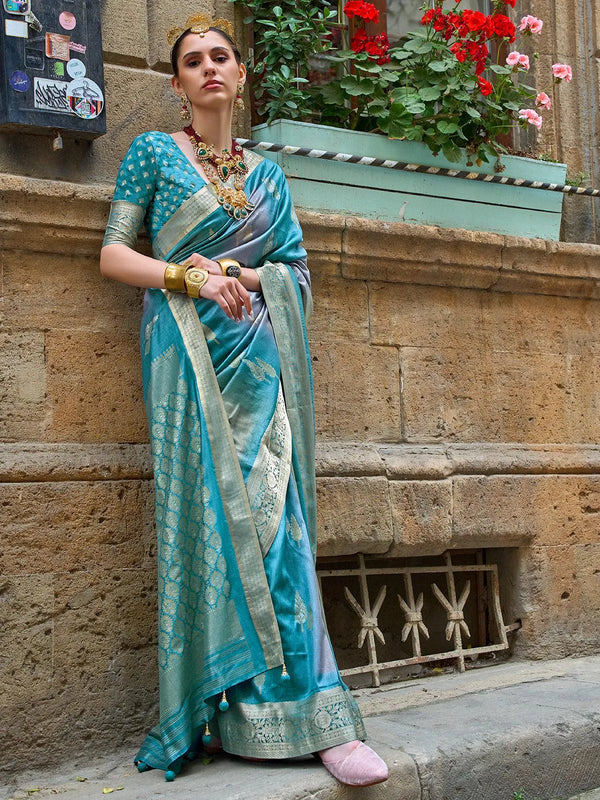 Blue Art Silk Zari Work Saree Designer Wear - VJV Now