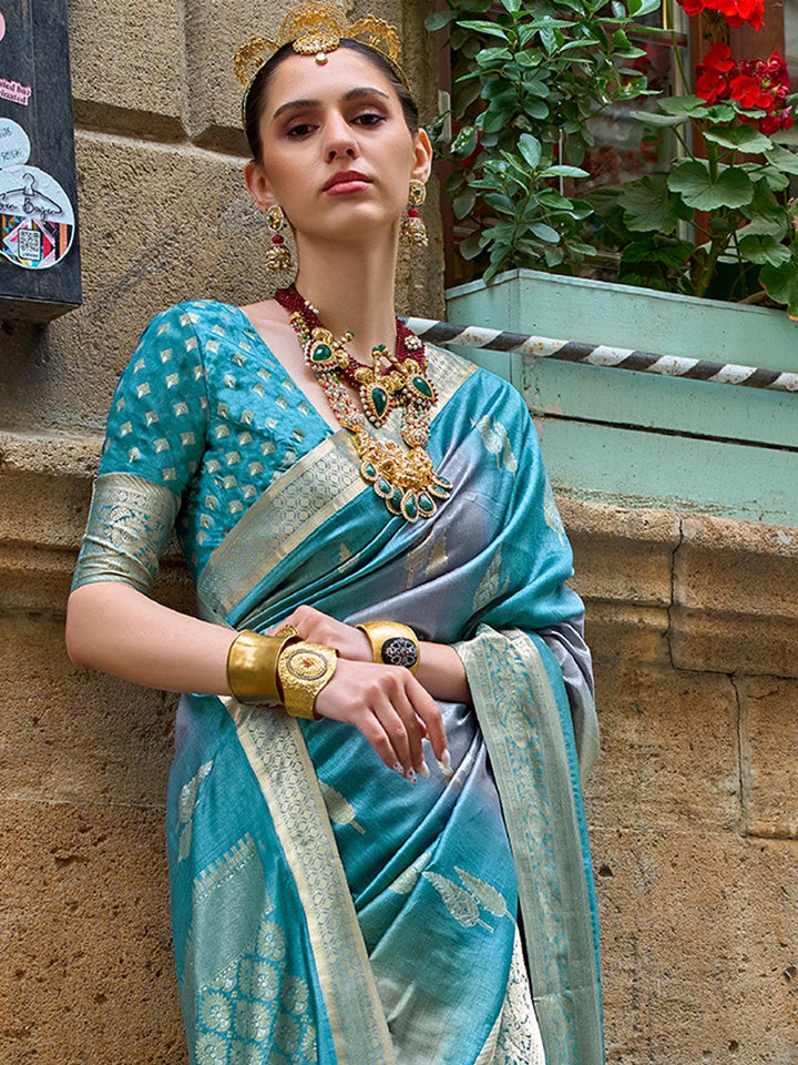 Blue Art Silk Zari Work Saree Designer Wear - VJV Now