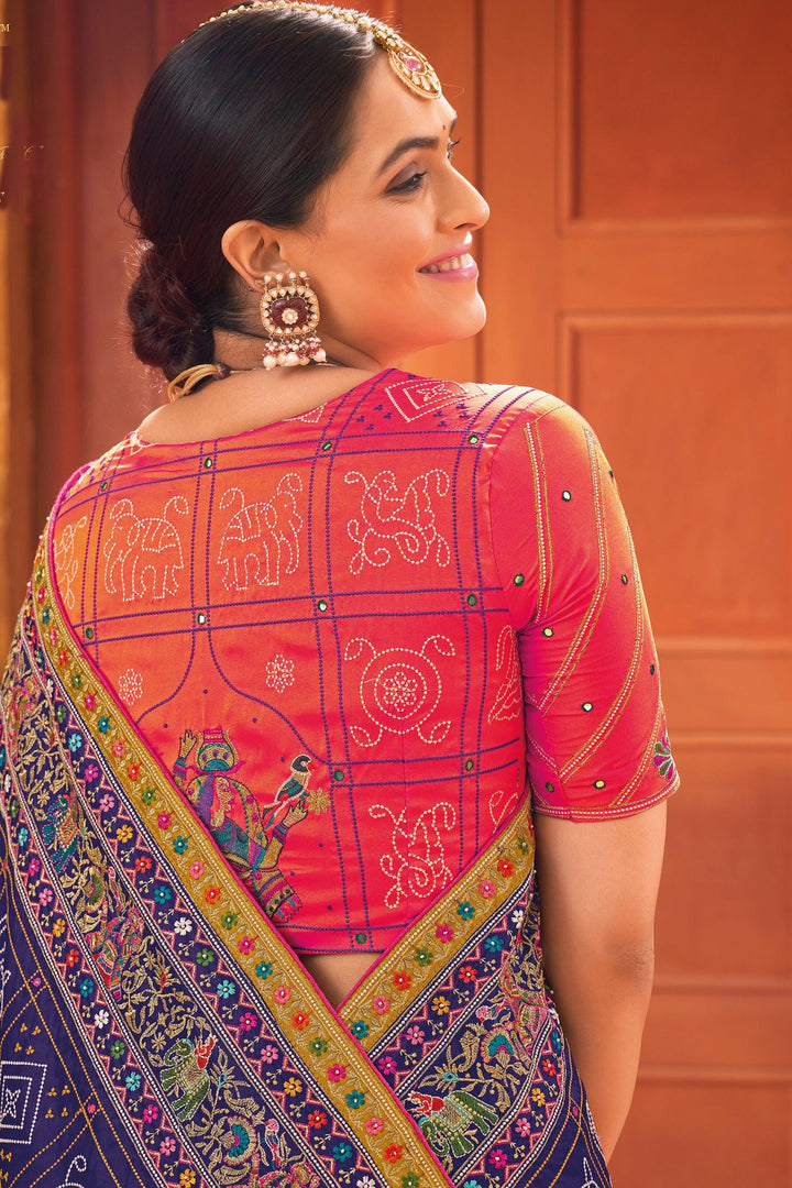Blue Banarasi Silk Saree With Pure Kachhi Work, Diamond & Mirror Heaw Work - VJV Now
