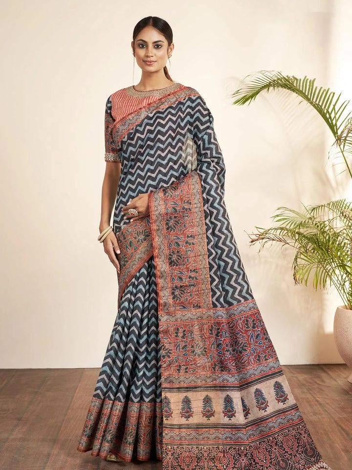 Blue Bandhani Printed Classic Silk Saree - VJV Now