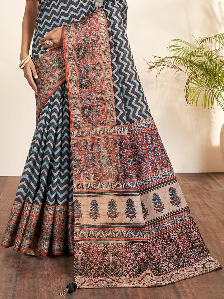 Blue Bandhani Printed Classic Silk Saree - VJV Now