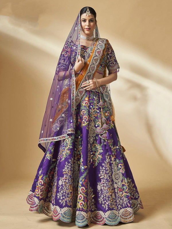 Blue Hand Work With Embroidery Umbrella Lehenga Choli Wedding Wear - VJV Now