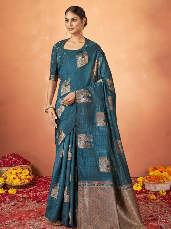 Blue Kanjivaram Silk Zari Work Saree Festive Wear - VJV Now