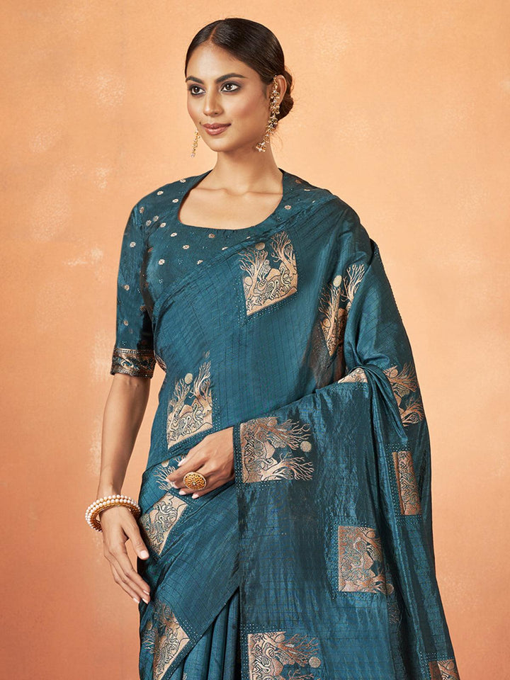 Blue Kanjivaram Silk Zari Work Saree Festive Wear - VJV Now