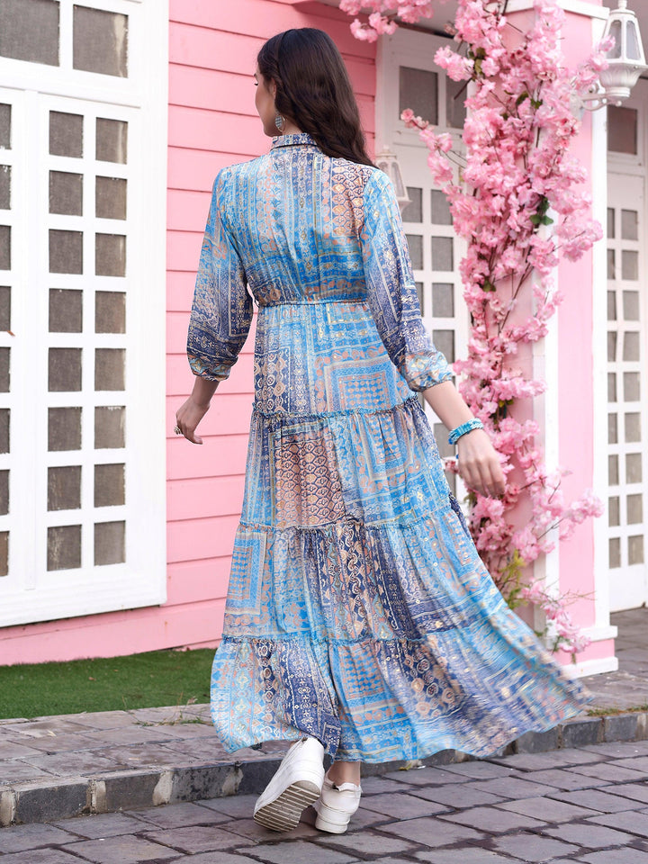 Blue Multi Color Printed Dress Festive Wear - VJV Now