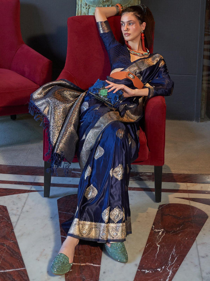 Blue Woven Banarasi Silk Saree - VJV Now
