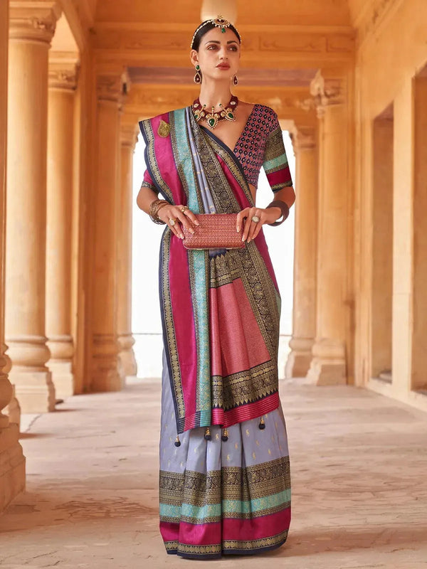 Blue Woven Design Patola Soft Silk Saree - VJV Now