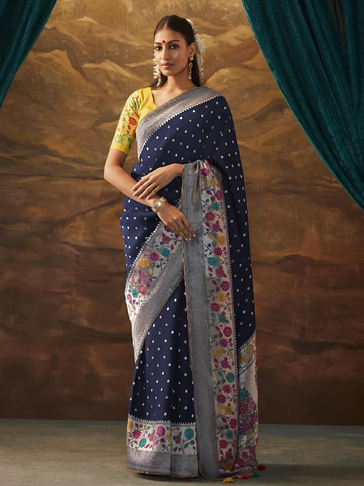 Blue Woven Dola Silk Zari Work Saree Party Wear - VJV Now