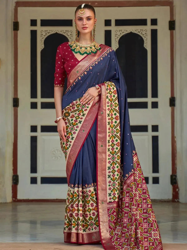 Blue Woven Patola Silk Saree - VJV Now