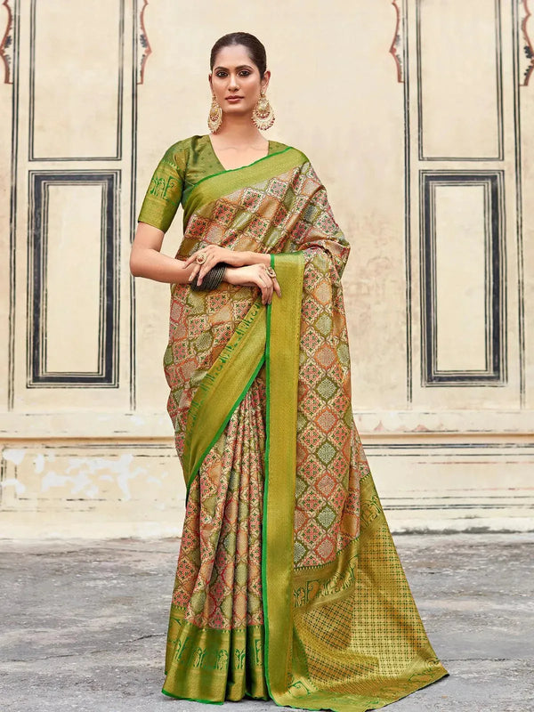 Bridal Green Woven Banarasi Patola Silk Saree - VJV Now