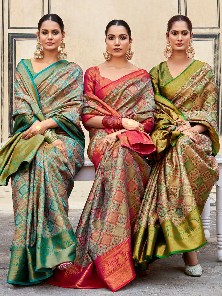 Bridal Green Woven Banarasi Patola Silk Saree - VJV Now