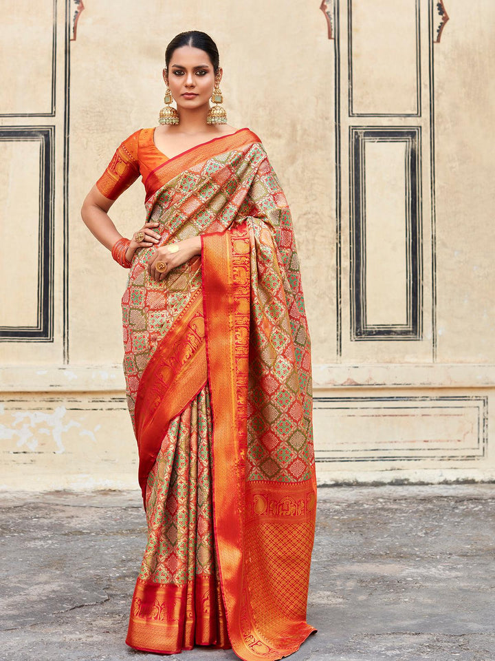 Bridal Orange Woven Banarasi Patola Silk Saree - VJV Now