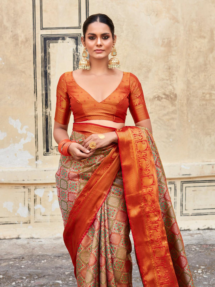 Bridal Orange Woven Banarasi Patola Silk Saree - VJV Now
