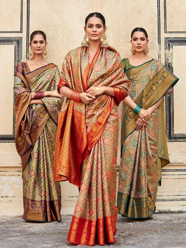 Bridal Orange Woven Banarasi Patola Silk Saree - VJV Now