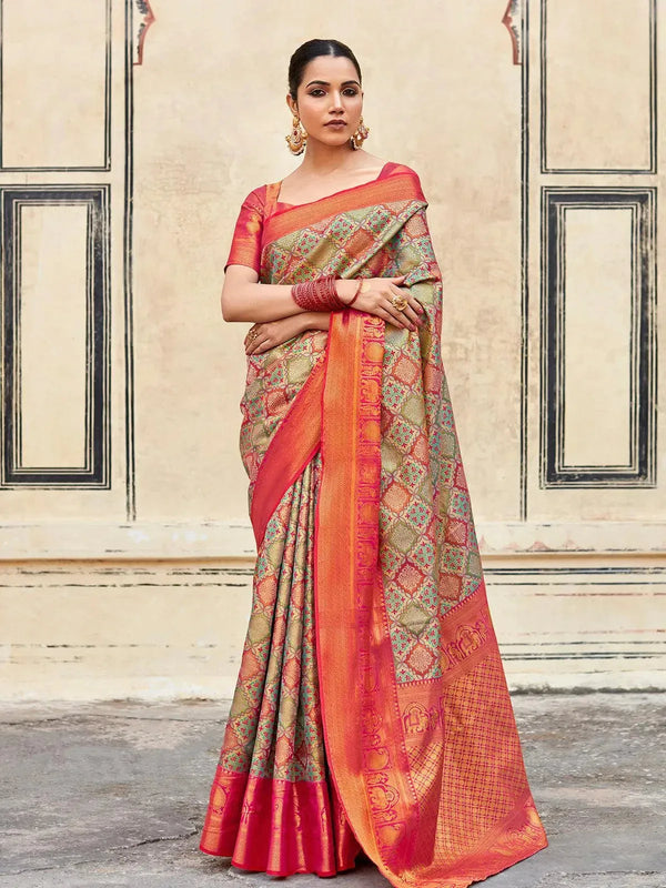 Bridal Red Woven Banarasi Patola Silk Saree - VJV Now