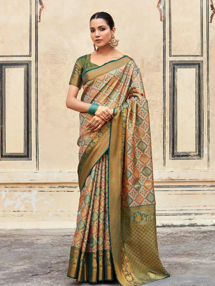 Bridal Teal Blue Woven Banarasi Patola Silk Saree - VJV Now