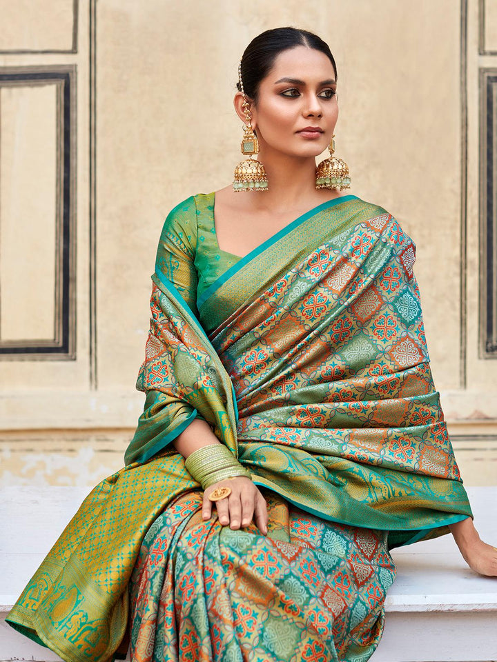 Bridal Turquoise Woven Banarasi Patola Silk Saree - VJV Now