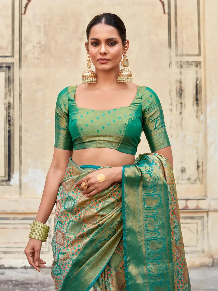 Bridal Turquoise Woven Banarasi Patola Silk Saree - VJV Now