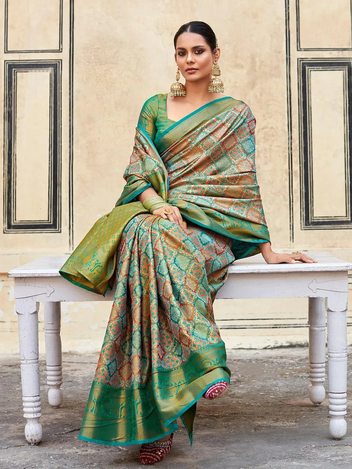 Bridal Turquoise Woven Banarasi Patola Silk Saree - VJV Now