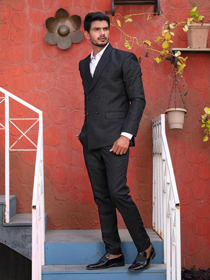 Brilliant Black Color Men's Double Breasted Designer Suit - VJV Now
