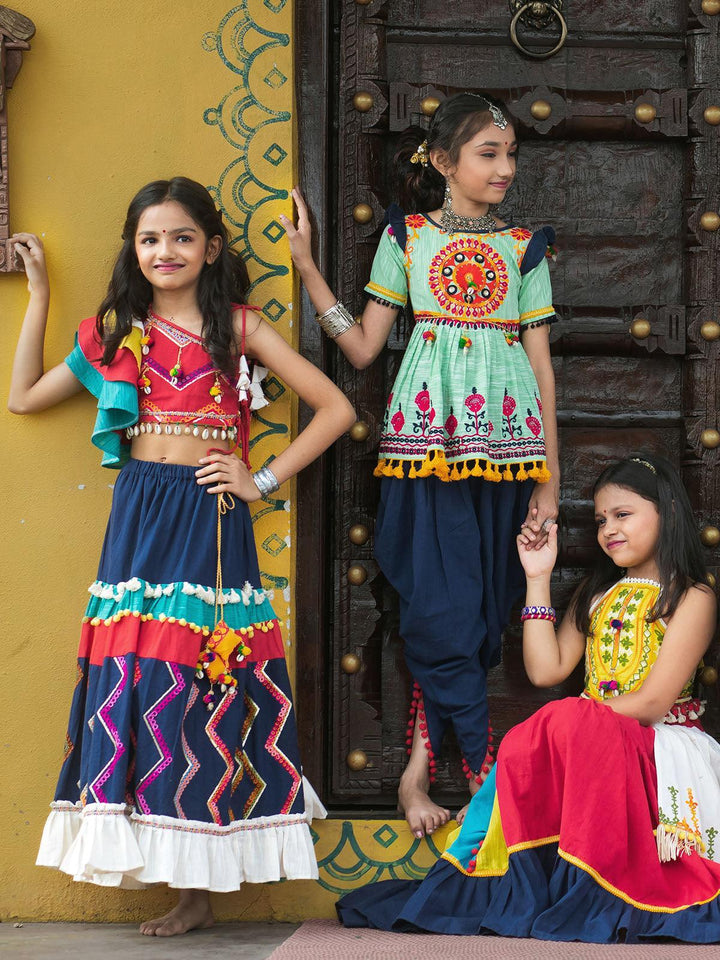 Butterfly Sleeves Choli Navy blue Navratri lehengha for Girls - VJV Now