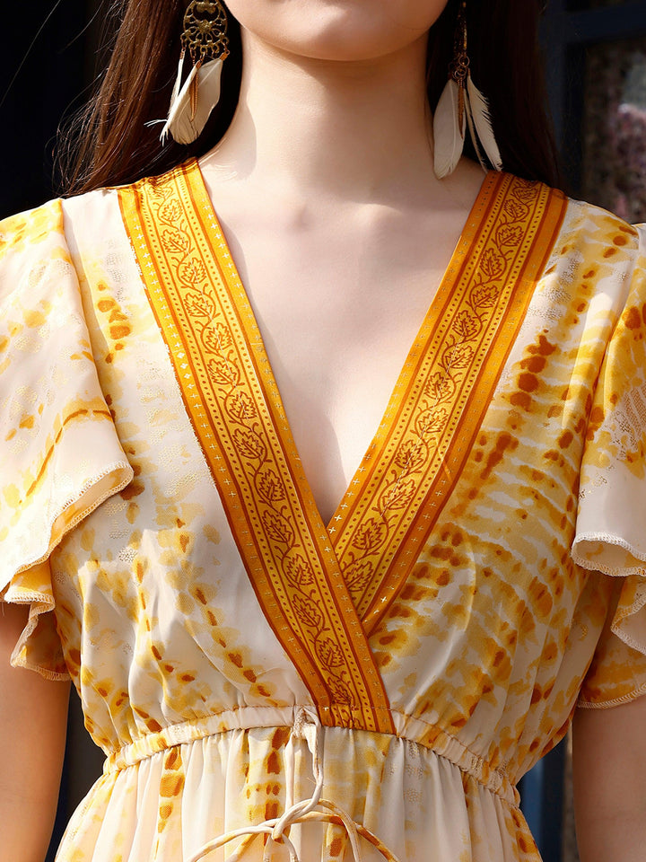 Cream Printed Gold Foil Short Dress - VJV Now