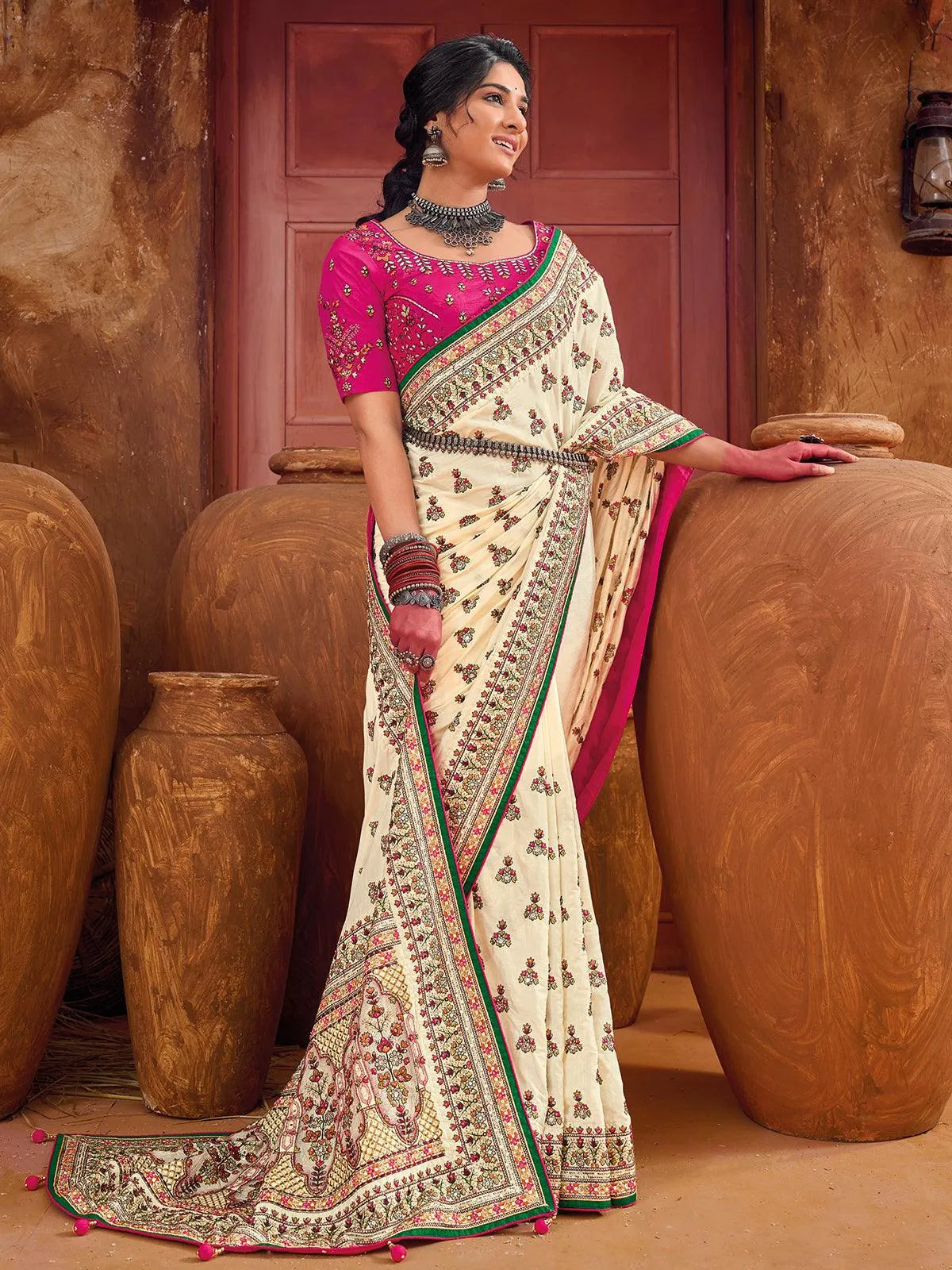 Orange and Green Patola Silk Designer Saree