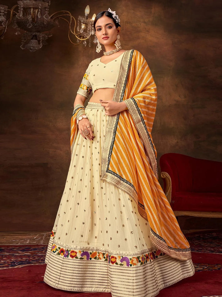 Cream Sequence Embroidered Lehenga Choli Festive Wear - VJV Now