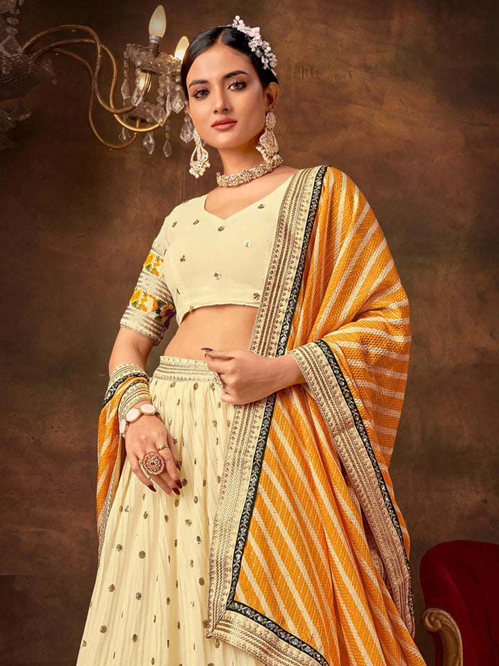 Cream Sequence Embroidered Lehenga Choli Festive Wear - VJV Now