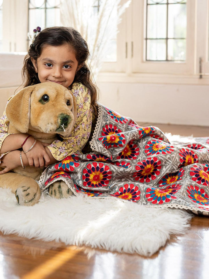 Crochette Pattern Embroidered Reversible Unisex Baby Kids Blanket - VJV Now
