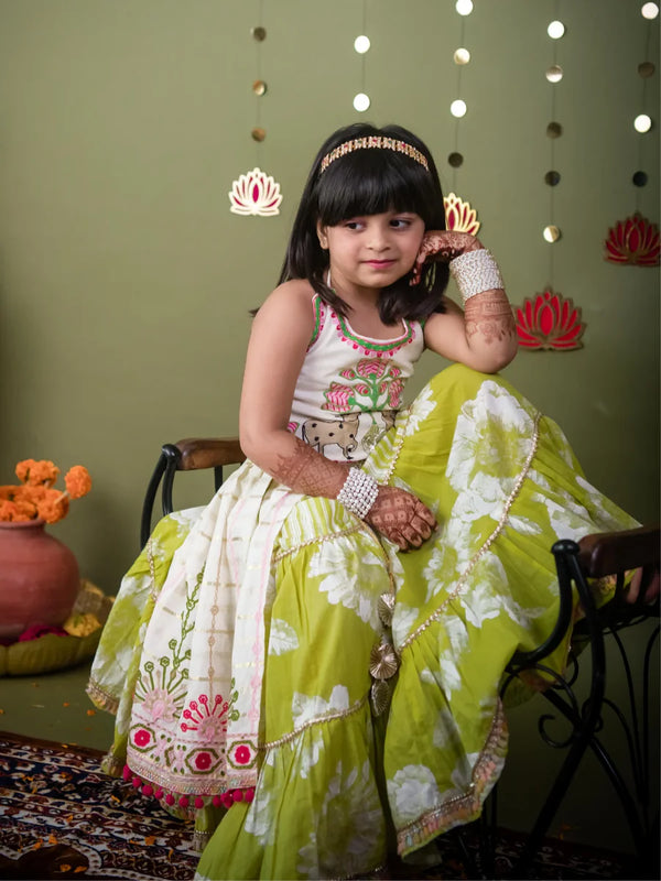 Pure Cotton Lime Green Chaniya Choli Set for Girls