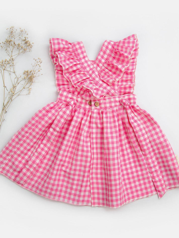 Cute Pink Checks Baby Frilled Frock - VJV Now