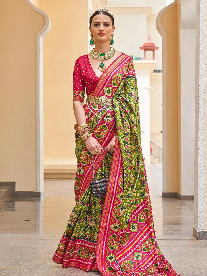 Dark Green Color Designer Patola Silk Saree - VJV Now